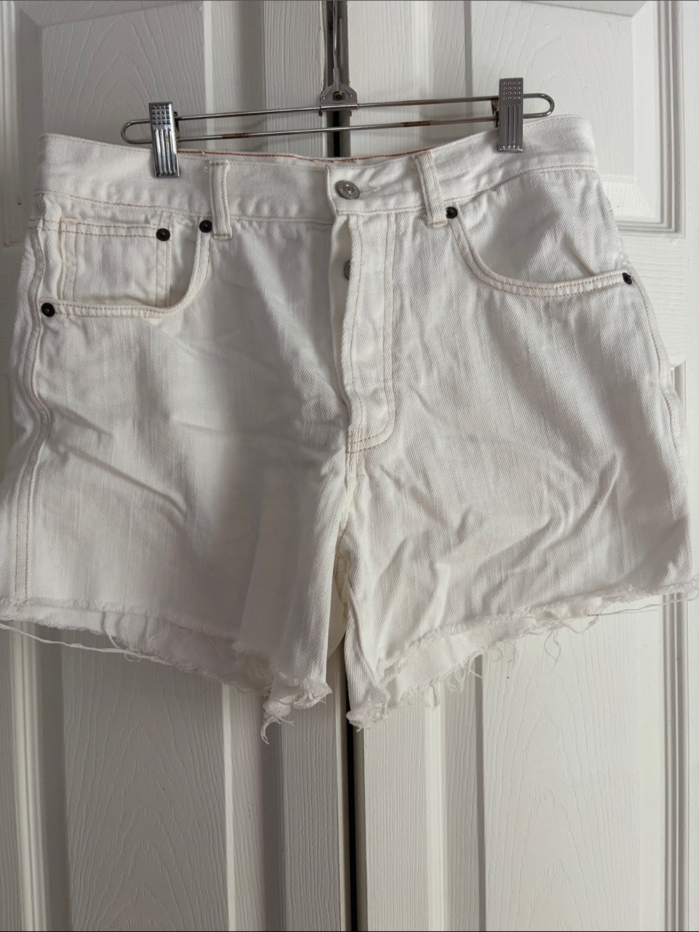 We The Free White Frayed Denim Cutoff Shorts